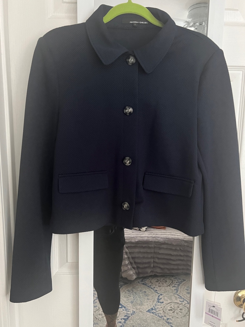 Amanda + Chelsea Navy Textured Button-Front blazer